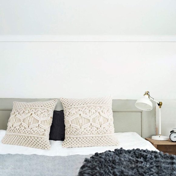 Throw Pillow Cover Macrame Cushion Case (Pillow Inserts Not Included) Set of 2 - Picture 6 of 6